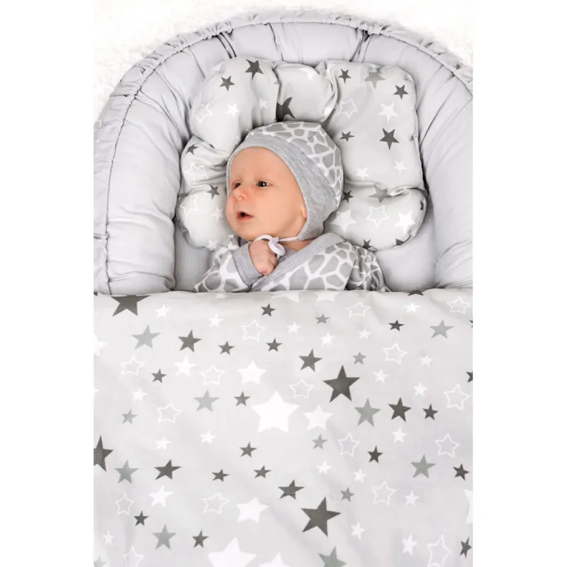 New Baby Luxusní hnízdečko s peřinkami pro miminko hvězdy šedé
