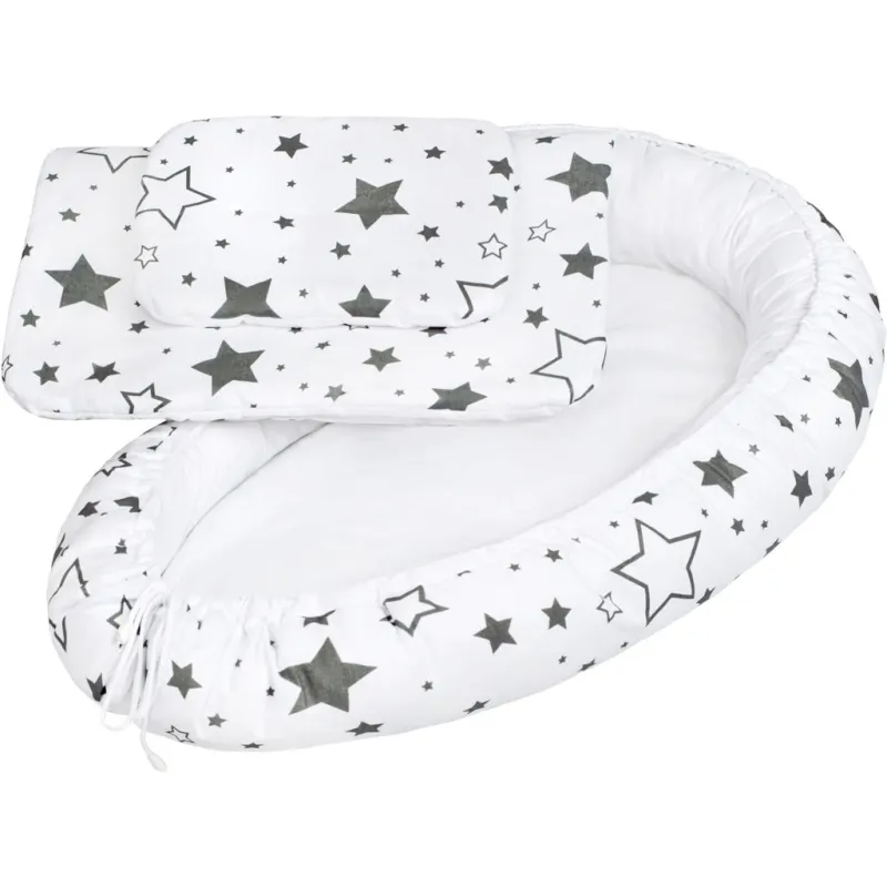 New Baby Luxusní hnízdečko s peřinkami pro miminko hvězdy šedé