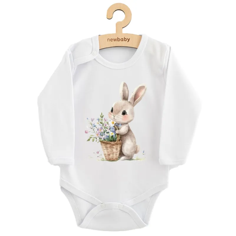 New Baby Dětské body s potiskem Králíček s květinkami