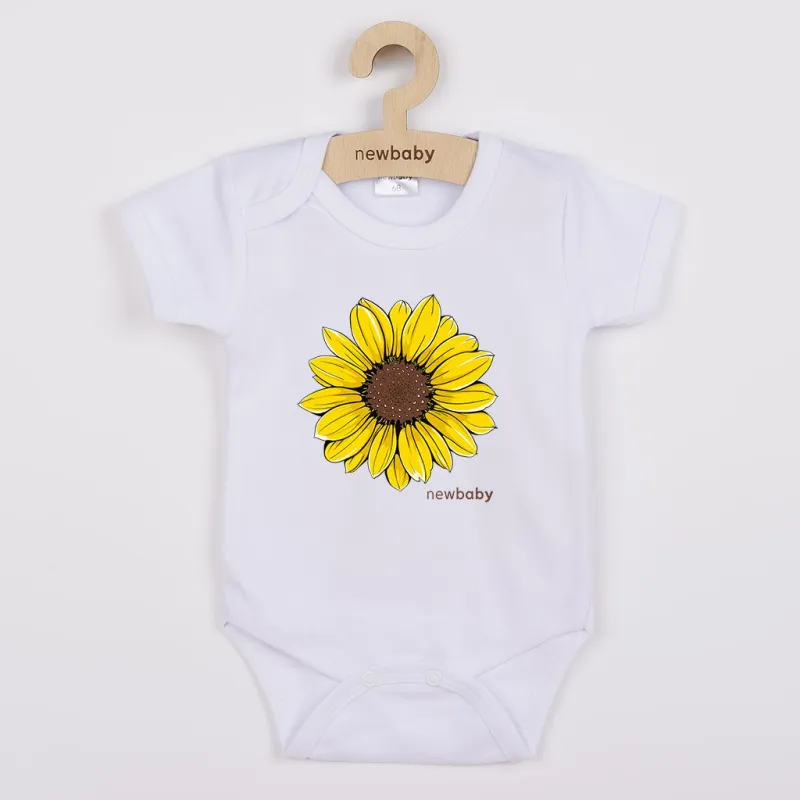 New Baby Dětské body s potiskem Slunečnice - krátký rukáv