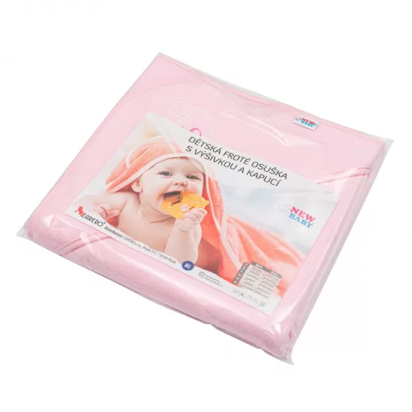 New Baby Dětská froté osuška s výšivkou a kapucí 80x80 růžová sloník