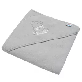 New Baby Dětská froté osuška s výšivkou a kapucí 80x80 šedá medvěd