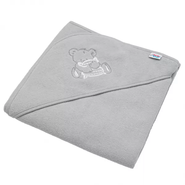 New Baby Dětská froté osuška s výšivkou a kapucí 80x80 šedá medvěd