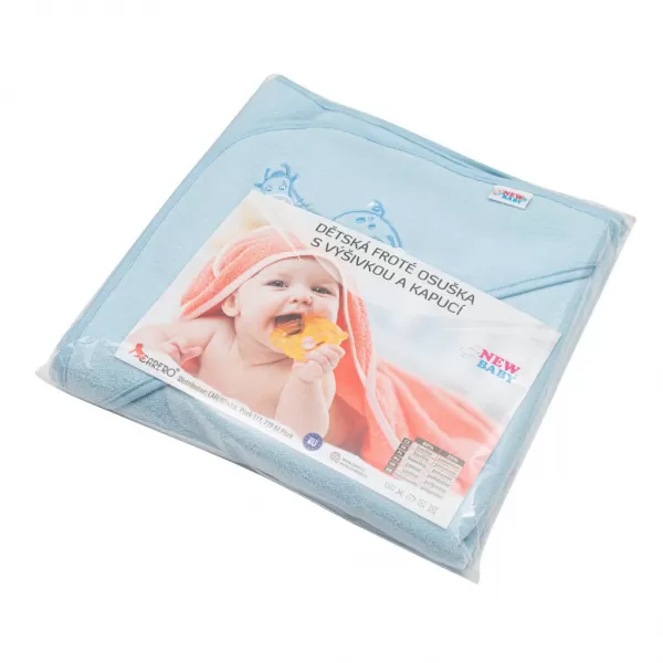 New Baby Dětská froté osuška s výšivkou a kapucí 80x80 modrá žirafka