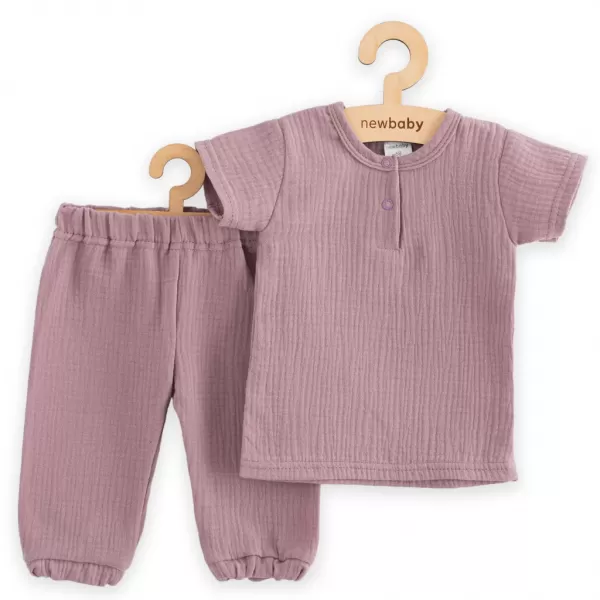 New Baby Kojenecká mušelínová souprava tričko a kalhoty lavender