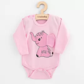 New Baby Kojenecké body s dlouhým rukávem Happy Elephant pink