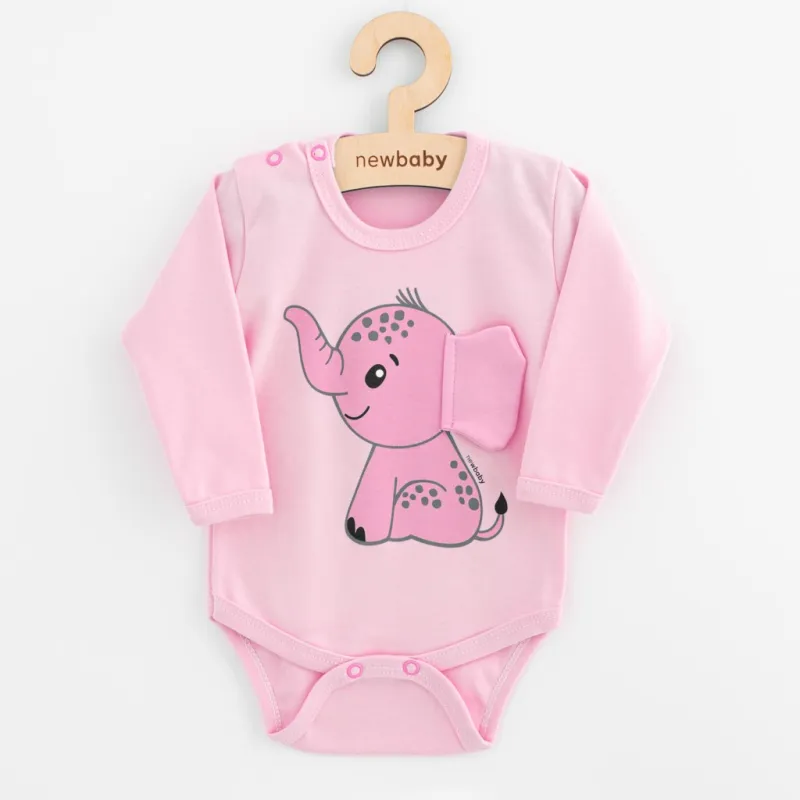 New Baby Kojenecké body s dlouhým rukávem Happy Elephant pink