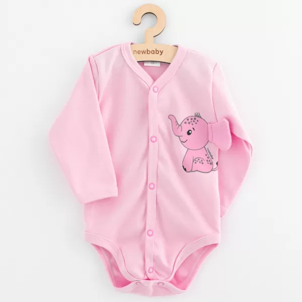 New Baby Kojenecké celorozepínací body s dlouhým rukávem Happy Elephant pink