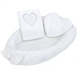 New Baby Luxusní hnízdečko s polštářkem a peřinkou z Minky Srdíčko bílé