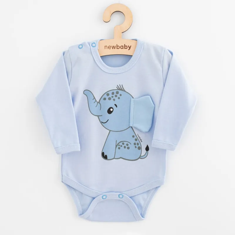 New Baby Kojenecké body s dlouhým rukávem Happy Elephant blue