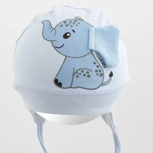 New Baby Bavlněná kojenecká čepička Happy Elephant blue