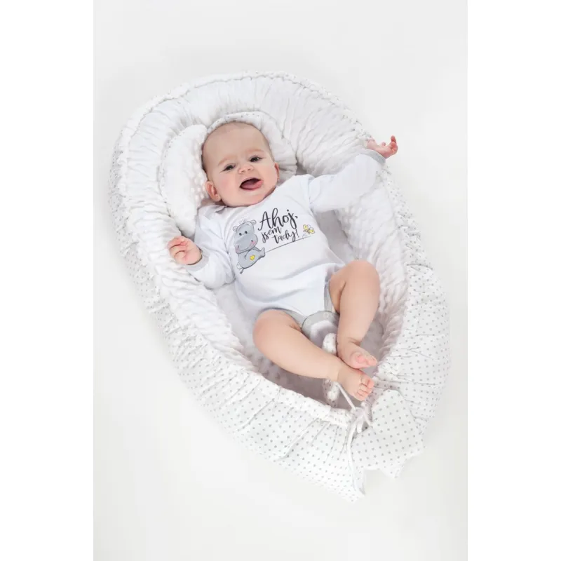 New Baby Luxusní hnízdečko s polštářkem a peřinkou z Minky Srdíčko bílé