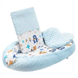 New Baby Luxusní hnízdečko s polštářkem a peřinkou z Minky modré