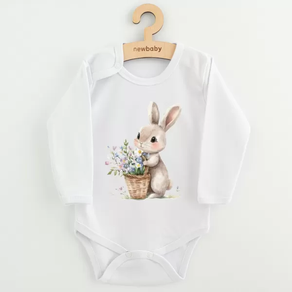 New Baby Dětské body s potiskem Králíček s květinkami