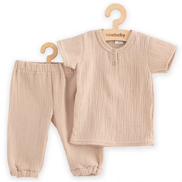 New Baby Kojenecká mušelínová souprava tričko a kalhoty beige