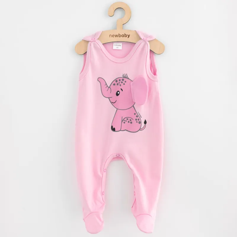 New Baby Kojenecké bavlněné dupačky Happy Elephant pink