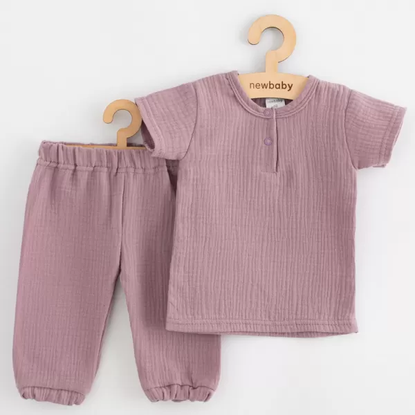 New Baby Kojenecká mušelínová souprava tričko a kalhoty lavender