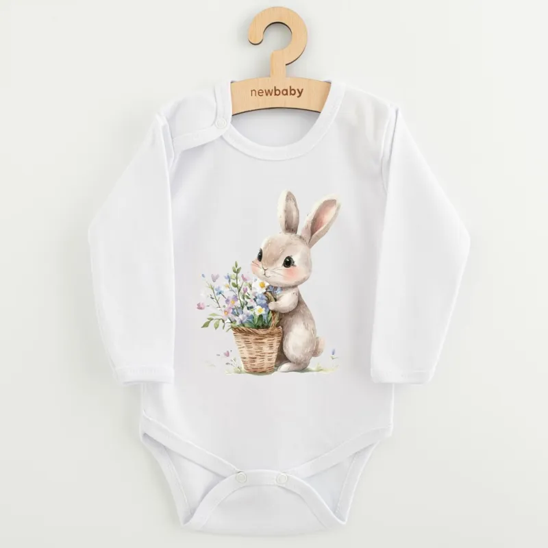 New Baby Dětské body s potiskem Králíček s květinkami