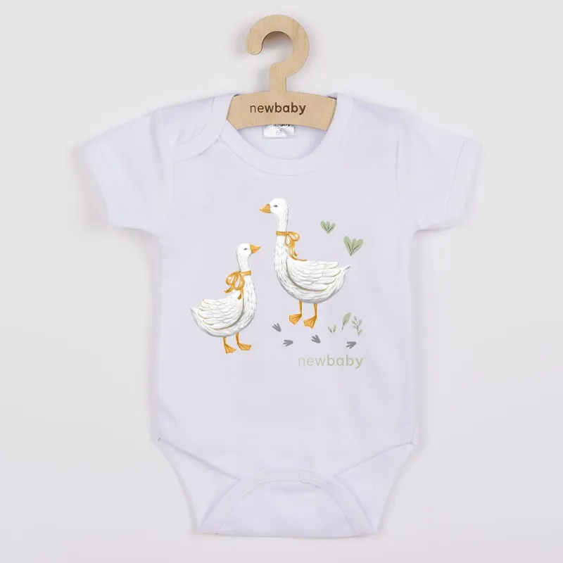 New Baby Dětské body s potiskem Husičky - krátký rukáv
