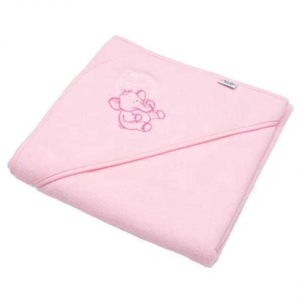 New Baby Dětská froté osuška s výšivkou a kapucí 80x80 růžová sloník