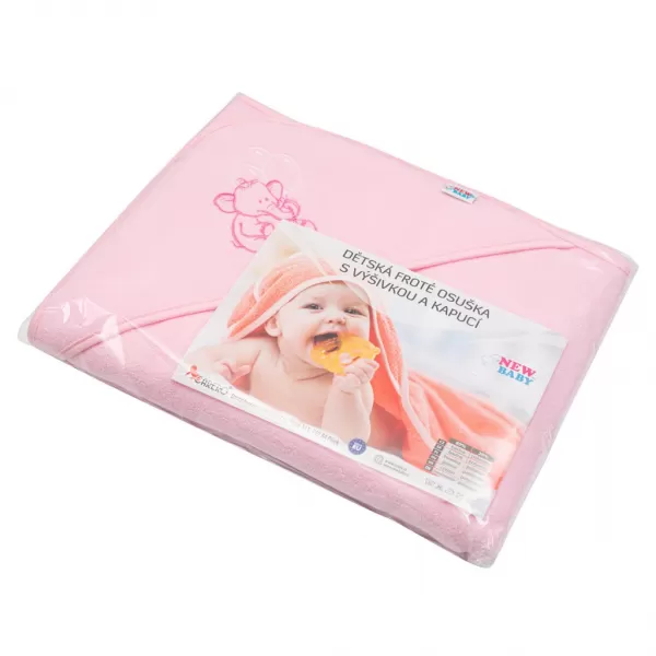 New Baby Dětská froté osuška s výšivkou a kapucí 100x100 růžová sloník