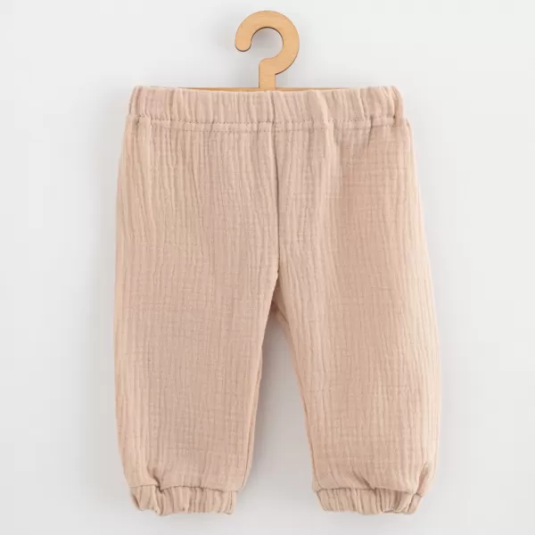 New Baby Kojenecká mušelínová souprava tričko a kalhoty beige