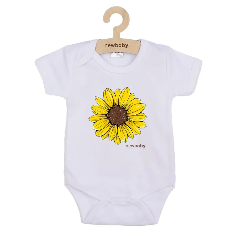 New Baby Dětské body s potiskem Slunečnice - krátký rukáv