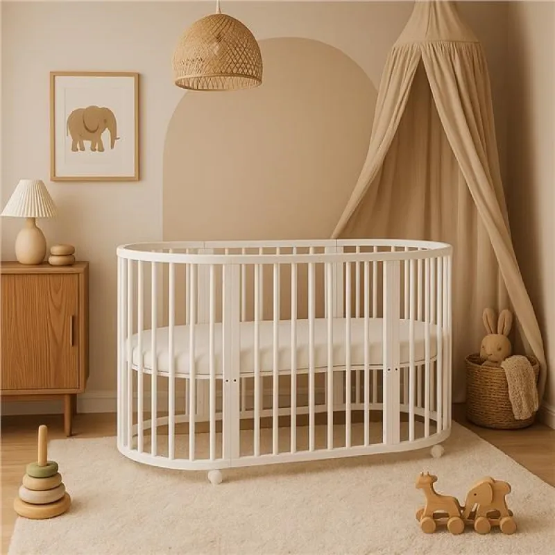 New Baby Dětská rostoucí postýlka 3v1 oválná + matrace