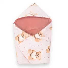 New Baby Zateplená zavinovačka do autosedačky Love Teddy Bear pink