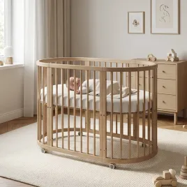 New Baby Dětská rostoucí postýlka 3v1 oválná + matrace ořechová