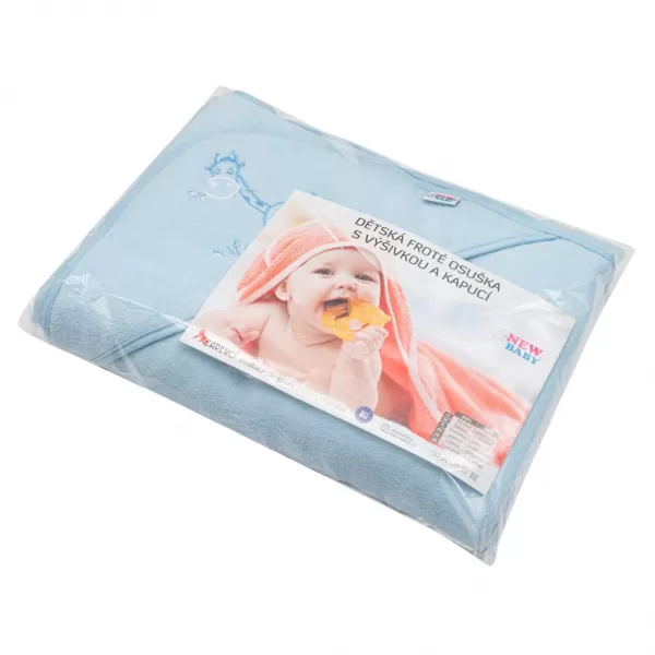 New Baby Dětská froté osuška s výšivkou a kapucí 100x100 modrá žirafka