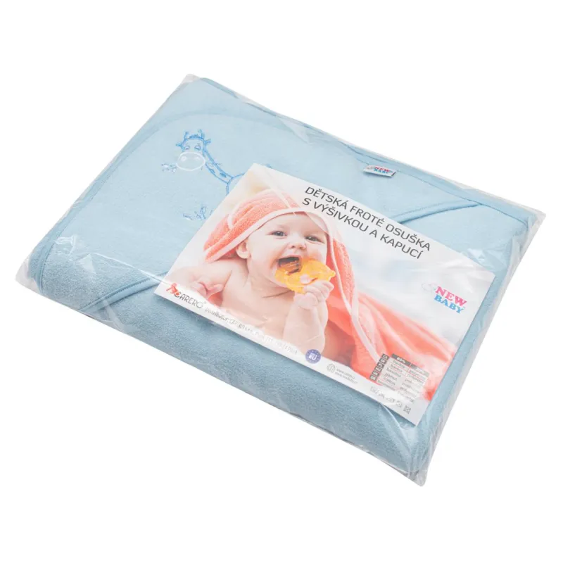 New Baby Dětská froté osuška s výšivkou a kapucí 100x100 modrá žirafka