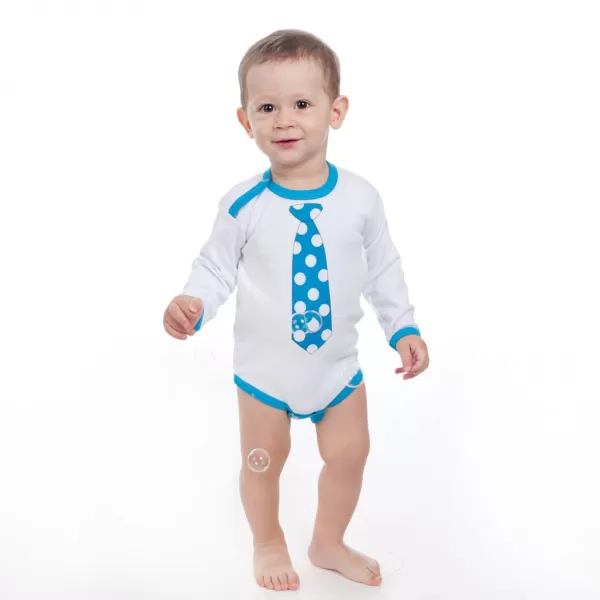 New Baby Body s potiskem s tyrkysovou kravatou