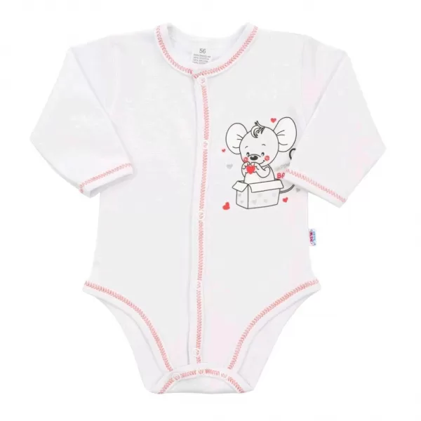 New Baby Kojenecké celorozepínací body Mouse bílé